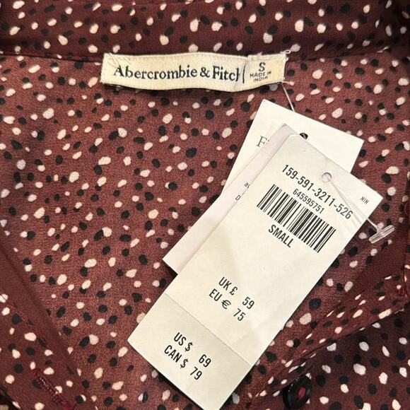 A&F POLKA DOT BUTTON DOWN LONG SLEEVE SHIRT DRESS WITH POCKETS SIZE SMALL - Picture 11 of 13